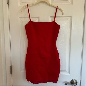 Lulus Red Bodycon Mini Dress Size S Stretchy Fabric Zipper Party Cocktail